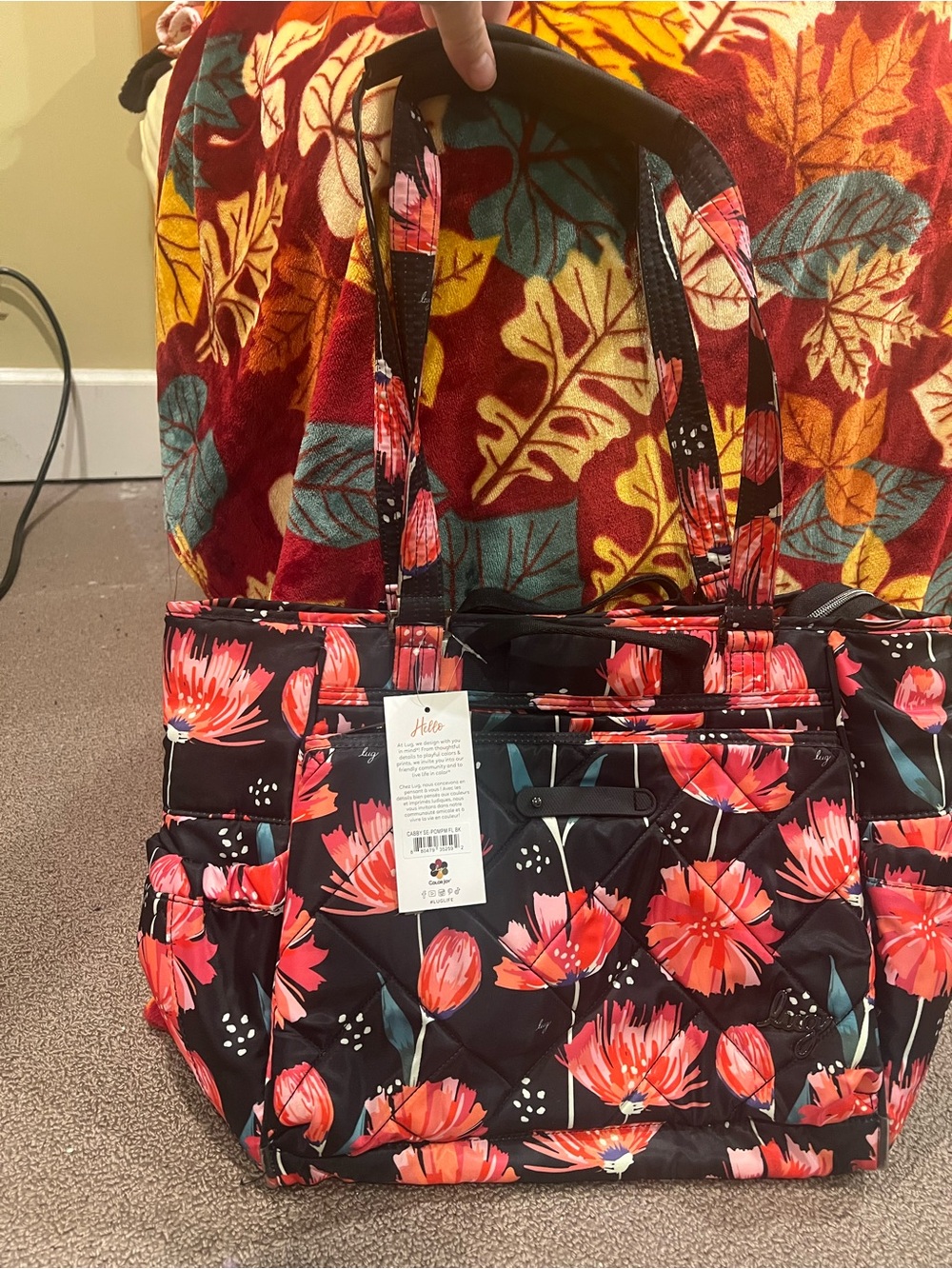 LUG Cabby SE Tote Bag- Pom Pom Floral Black NWT - Picture 2 of 8